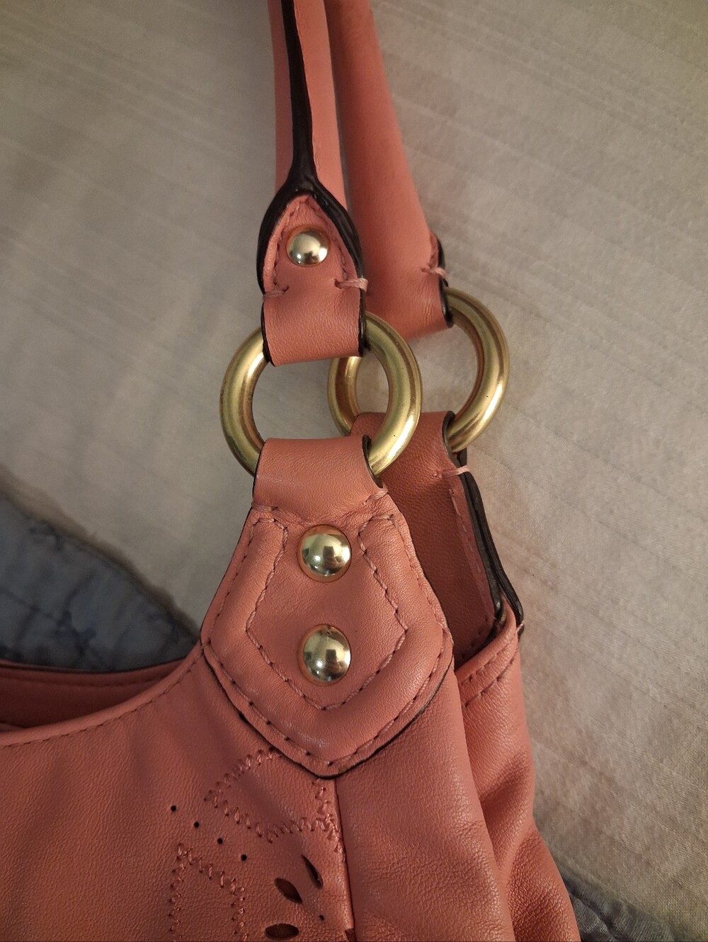 Coach Coral Laser-Cut Leather Shoulder Bag with Gold Hardware - Picture 5 of 16